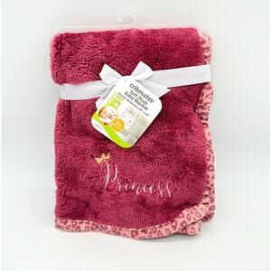 Cribmates Princess Baby Blanket Dark Rose Pink Leopard Trim NEW